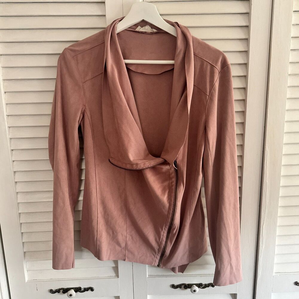 KINGSTON GREY SUEDE BOHO ACADEMIA ZIP UP BLOUSE SZ M